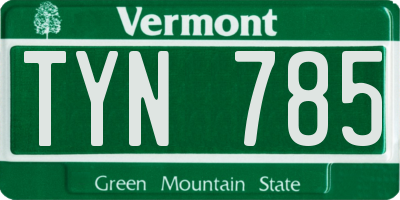 VT license plate TYN785