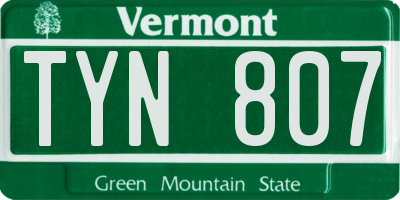 VT license plate TYN807