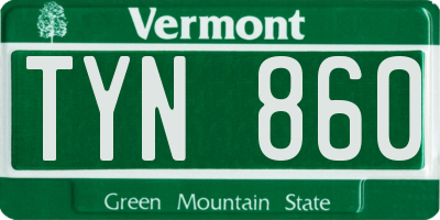 VT license plate TYN860