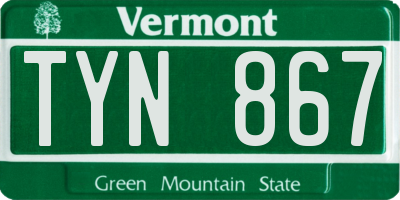 VT license plate TYN867
