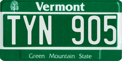 VT license plate TYN905