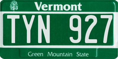VT license plate TYN927