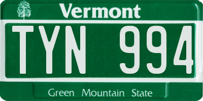 VT license plate TYN994