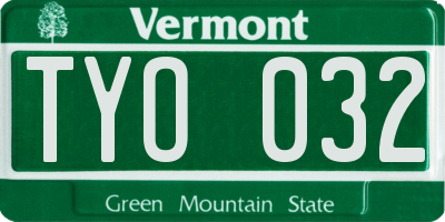 VT license plate TYO032