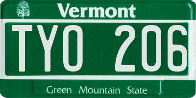 VT license plate TYO206