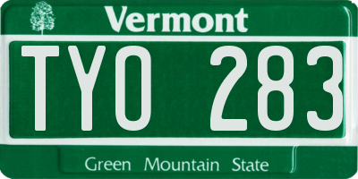 VT license plate TYO283