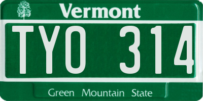 VT license plate TYO314