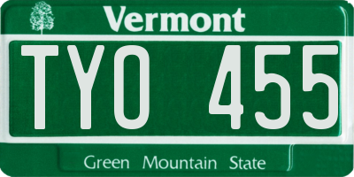VT license plate TYO455