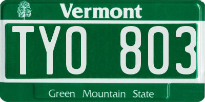 VT license plate TYO803