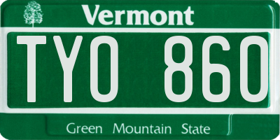 VT license plate TYO860