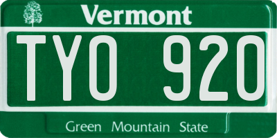 VT license plate TYO920