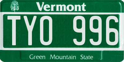 VT license plate TYO996