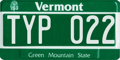 VT license plate TYP022