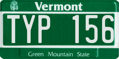 VT license plate TYP156