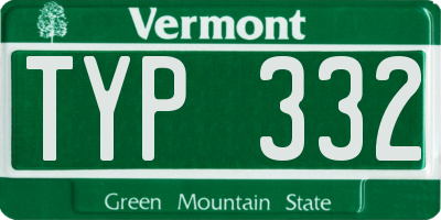 VT license plate TYP332
