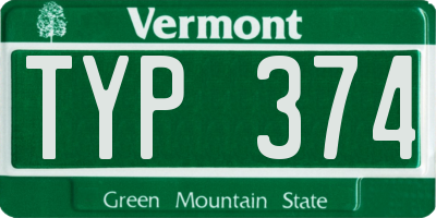 VT license plate TYP374