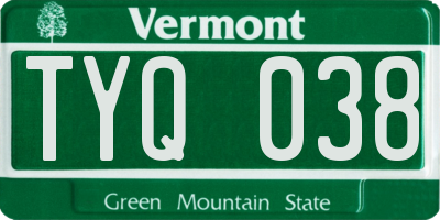 VT license plate TYQ038