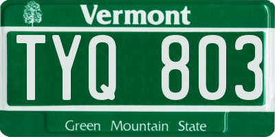 VT license plate TYQ803