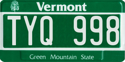 VT license plate TYQ998