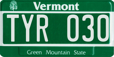 VT license plate TYR030
