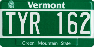 VT license plate TYR162