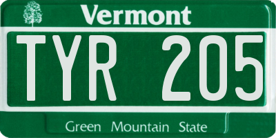 VT license plate TYR205
