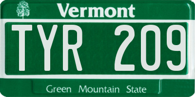 VT license plate TYR209