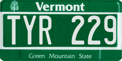 VT license plate TYR229