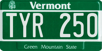 VT license plate TYR250