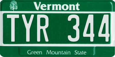 VT license plate TYR344
