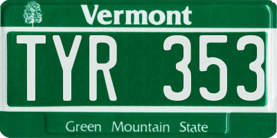VT license plate TYR353