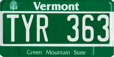 VT license plate TYR363