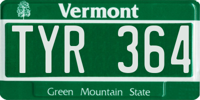 VT license plate TYR364
