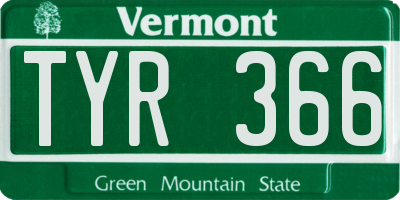 VT license plate TYR366