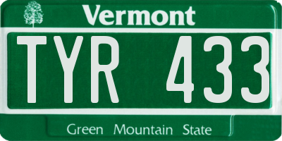 VT license plate TYR433