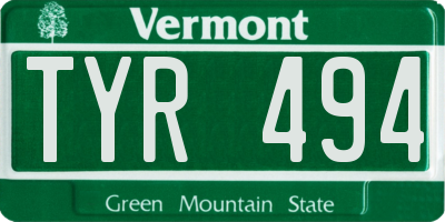 VT license plate TYR494
