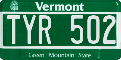VT license plate TYR502