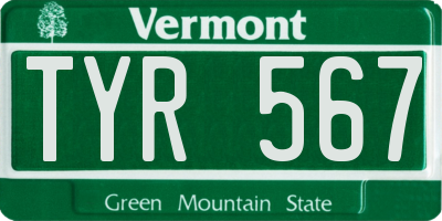 VT license plate TYR567
