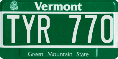 VT license plate TYR770