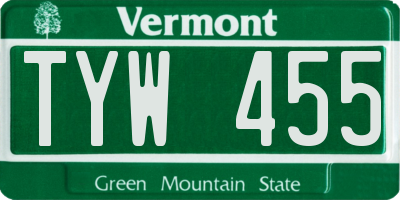 VT license plate TYW455