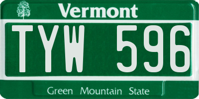 VT license plate TYW596