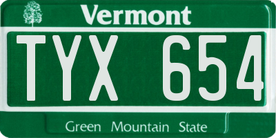 VT license plate TYX654