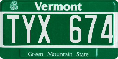VT license plate TYX674