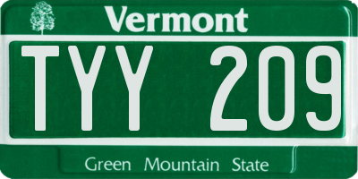 VT license plate TYY209