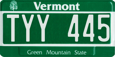VT license plate TYY445