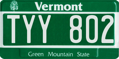 VT license plate TYY802