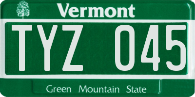 VT license plate TYZ045