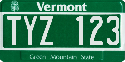 VT license plate TYZ123
