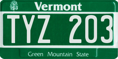 VT license plate TYZ203