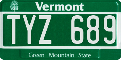 VT license plate TYZ689